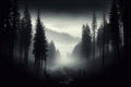 A mysterious, monochrome forest scene, where tranquility meets natures silhouette