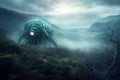 Mysterious monster creature enigmatic fog. Generate ai