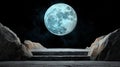 Mysterious moon illuminating stone steps under a dark sky Royalty Free Stock Photo