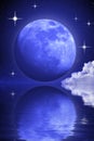 Mysterious moon and stars over water Royalty Free Stock Photo