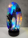 Mysterious Moonstone art deco figure gemstone sculpture on stand