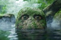 Mysterious moss-covered creature in forest stream Royalty Free Stock Photo