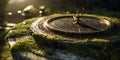 Mysterious Mossy Sun Dial A Serene Garden Scene Royalty Free Stock Photo