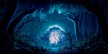 Mysterious mystical forest in the night light of the moon. Generative AI Royalty Free Stock Photo