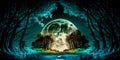 Mysterious mystical forest in the night light of the moon. Generative AI Royalty Free Stock Photo