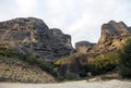 Natural caves for monks in the rock formations of Meteora, Greece Royalty Free Stock Photo