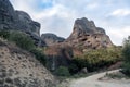 Natural caves for monks in the rock formations of Meteora, Greece Royalty Free Stock Photo