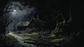 Mysterious Night: A Dark And Foreboding Artwork By Bernie Wrightson Royalty Free Stock Photo