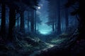 Mysterious Night forest jungle. Generate Ai Royalty Free Stock Photo