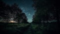 Mysterious night unveils nature beauty in a starry landscape generated by AI