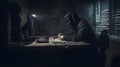 mysterious ninja working with computer in a basement, neural network generated art