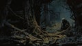 Mysterious Occultist Illustration In Dark Forest