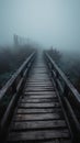 Mysterious Old Wooden Bridge in the Fog.