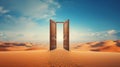 Mysterious Opened Door Standing Alone in the Desert. Generative ai