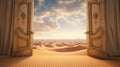 Mysterious Opened Door Standing Alone in the Desert. Generative ai