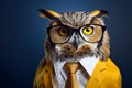 Mysterious Owl with Librarian\'s Glasses Portrait. Generative AI illustration