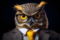 Mysterious Owl with Librarian\'s Glasses Portrait. Generative AI illustration