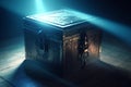 Mysterious pandora box opening with rays of light, high contrast image, ( 3d rendering, illustration ). Generative AI