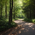 Mysterious pathway in the deciduous park area in summer. made with Generative AI Royalty Free Stock Photo
