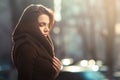 The mysterious pensive woman in a hood Royalty Free Stock Photo