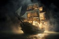 Mysterious Pirate sailing ghost ship sunshine. Generate Ai Royalty Free Stock Photo