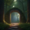 A mysterious portal opening in the middle of a dense forest, emitting an otherworldly light4