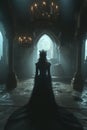 Mysterious Queen in Dark Gown with Crown