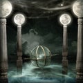 Mysterious realm with armillary and moon columns 2