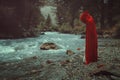 Mysterious red cloaked figure Royalty Free Stock Photo