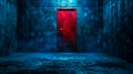 Mysterious red door in a dark grungy room Royalty Free Stock Photo