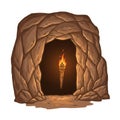 Mysterious Rock Cave Entrance Lit by Flickering Torch Light with Pixelated Texture Royalty Free Stock Photo