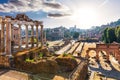 Mysterious Roman Forum ruins at sunset, Rome, Italy Royalty Free Stock Photo