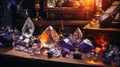 mysterious room with gemstones on the table