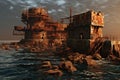 Mysterious Rusty fortress sea. Generate Ai Royalty Free Stock Photo