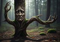 Mysterious sad tree creature in enchanted forest Royalty Free Stock Photo