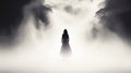 Mysterious Silhouette: Gothic Digital Art Of A Woman By A Waterfall