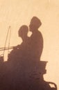 Mysterious silhouette of two horse and carriage riders,editorial space