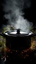 Mysterious simmer Steam rises from a pot in a dark logo Royalty Free Stock Photo