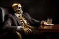 Mysterious Skeleton gold suit dark. Generate Ai Royalty Free Stock Photo