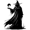 Mysterious Sorcerer Conjuring a Magical Orb - Fantasy Wizard Silhouette