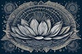 Mysterious spiritual design. Hand-drawn half-moon with lotus blossom.