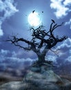 Mysterious Spooky Tree and Full Moon Royalty Free Stock Photo