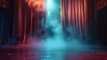 Mysterious stage with smoke and neon light. dramatic theater scene backdrop. futuristic show setting with atmospheric Royalty Free Stock Photo