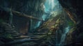 Mysterious Stone Cave Stairs Leading to Fabled Depths. Perfect for Adventure-Themed Posters and Web Design.