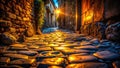 A Mysterious Stone Pathway Illuminated by Dramatic Light Beams Architectural Photography of an Ancient Passageway Royalty Free Stock Photo