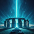 Stonehenge like monument with blue beam emitted from core Royalty Free Stock Photo