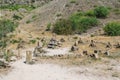 Mysterious stones at Cape Meganom, the east coast of the peninsula of Crimea. Signs of religion concept.