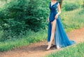 Mysterious story of mermaid in love who got legs, deal with evil witch. chic blue long heavenly divine dress. gentle