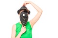 A mysterious stranger in a hat and a black mask Royalty Free Stock Photo