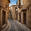 Mysterious streets of the old city with historical buildings.